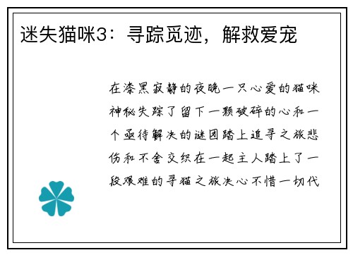 迷失猫咪3：寻踪觅迹，解救爱宠